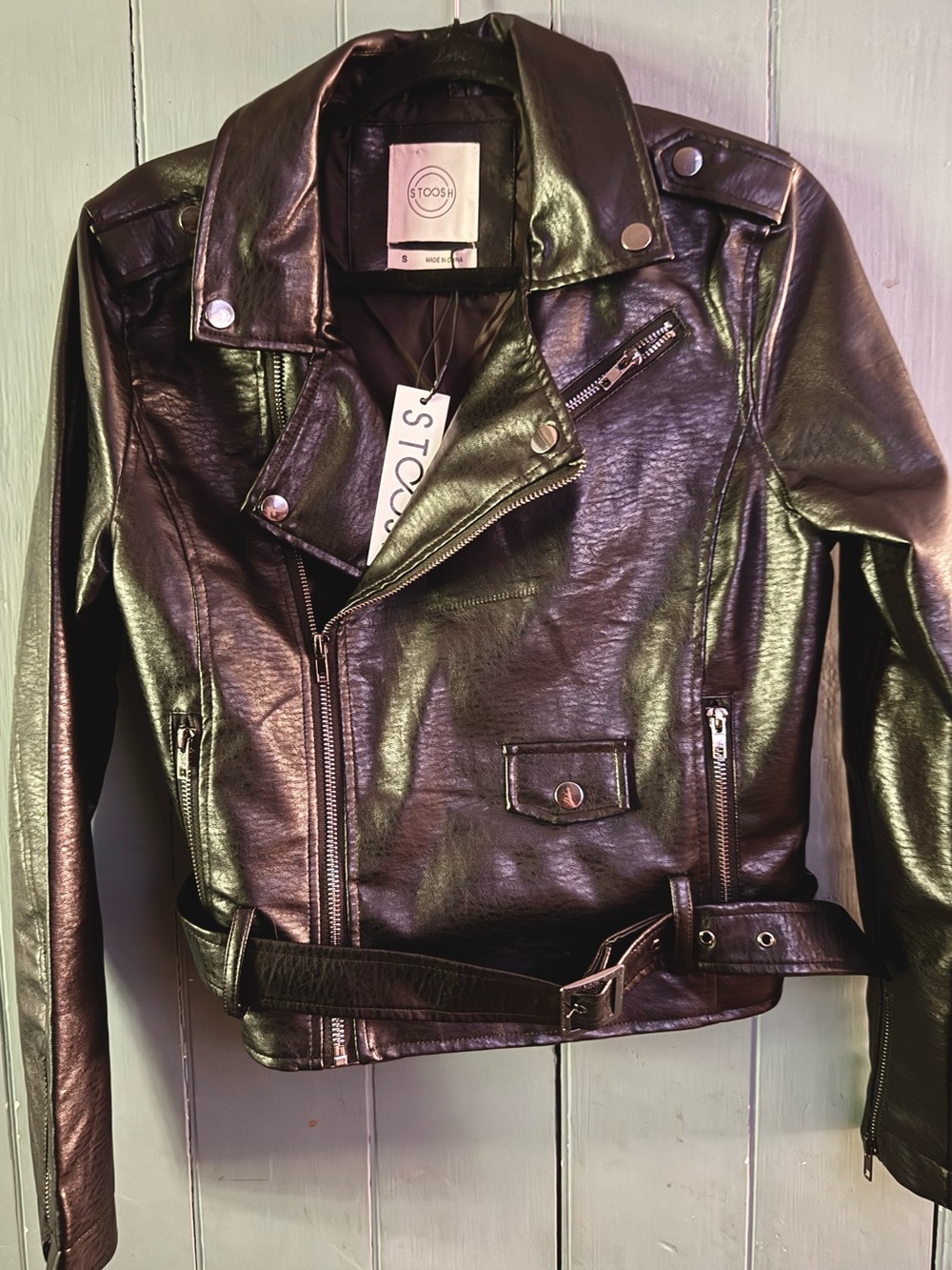 BNWT!! Stoosh Black Faux Leather Moto Jacket - Size S
